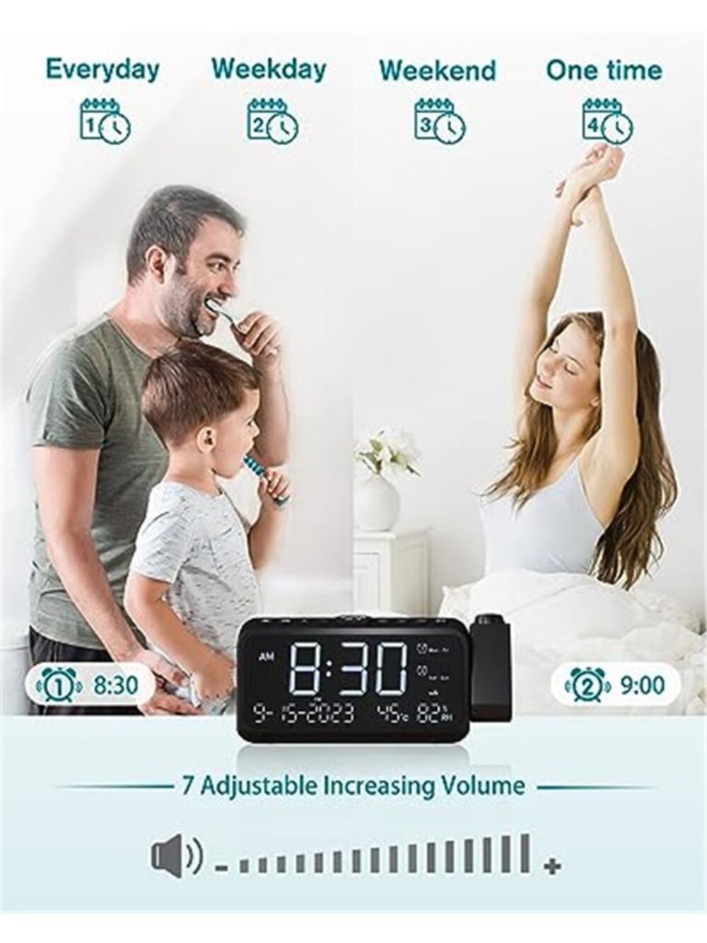 Projection Alarm Clock LED Digital Ceiling Display Temperature Humidity USB - Picture 4 of 6
